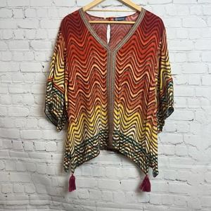 Democracy Tops Democracy Tunic Top Tribal Print Keyhole Back M
